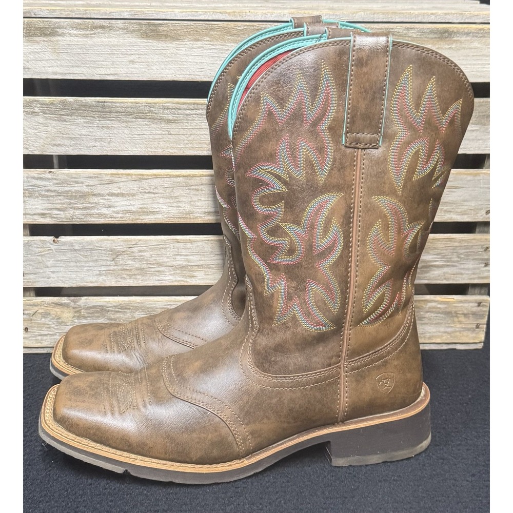 Ariat Boots Womens Size 11 Brown Leather Western Mid Calf Square Toe 10018576